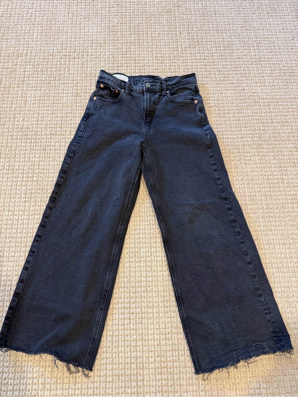 GAP High Rise Stride Wide-Leg Black Denim Jeans - Frayed Hem